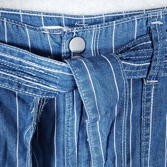 Seven7 Women's Wide Leg Pant Size 12 Belted Blue Striped Pockets Comfort NWT - Picture 4 of 15